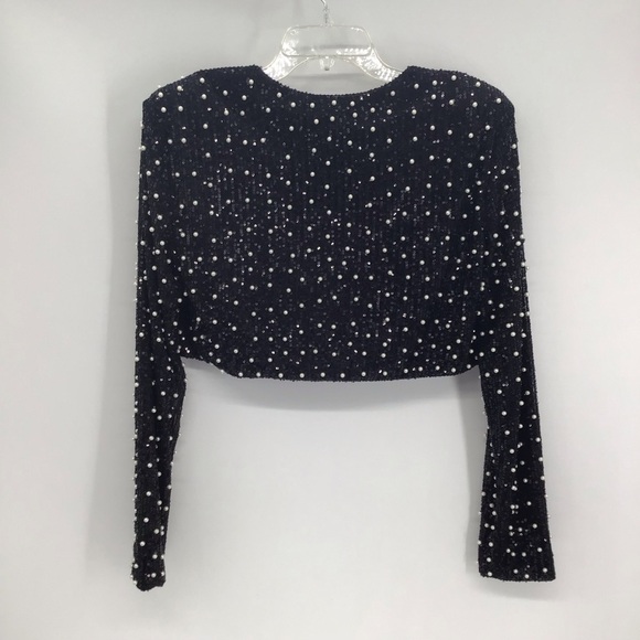 Mable NWT All Over Pearl & Sequin Cropped Jacket Cocktail Party Black Med - Picture 4 of 9